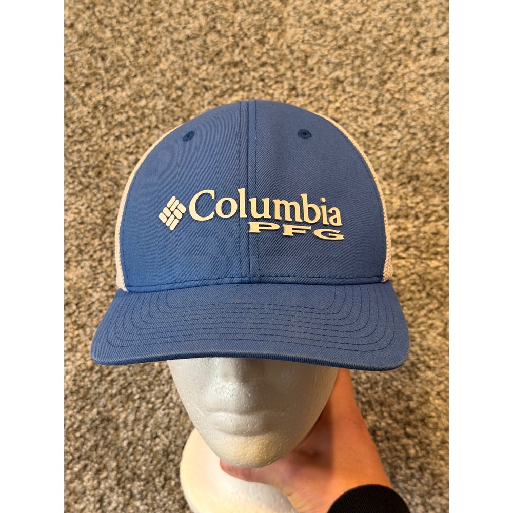 Columbia Hat Mens S/M Blue PFG Mesh Ball Cap Trucker Flexfit Fishing Logo *